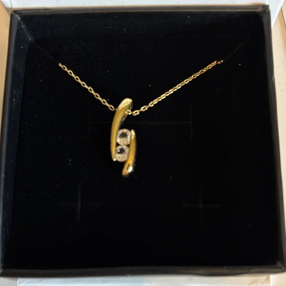 Chloe Gold-Tone Curved Pendant Necklace with Crystal Detail - Picture 1 of 2